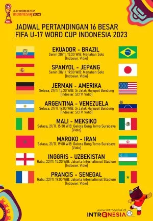 Jadwal Siaran Langsung Babak 16 Besar Piala Dunia U-17 Indonesia 2023