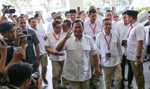 Ketua Umum Partai Gerindra sekaligus bakal calon presiden Prabowo Subianto, menghadiri Rapimnas Partai Gerindra, Senin (23/10/2023)